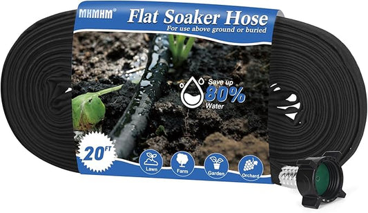 Flat Soaker Hose 20FT Heavy Duty Double Layer Design - Save 80% Water for Garden, Lawn, and Flower Bed Drip Irrigation (20FT)