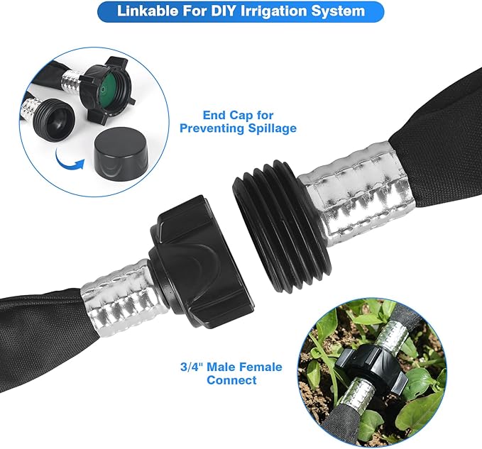 Flat Soaker Hose 15 FT,Drip Hose for Garden Beds Linkable Irrigation System Lightweight and Easy Watering for Tree Plant and Save 80% Water for You (15FT)