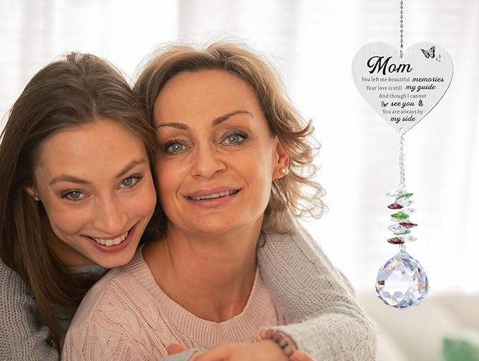 Memorial Gifts for Loss of Mom, Sympathy Gifts for Loss of Mom, Mom in Heaven Memorial Crystal Suncatcher for Window Home Decor (Mom)