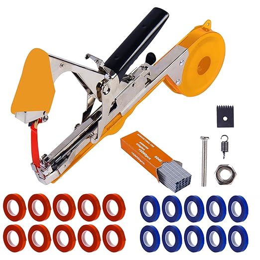 Plant Tying Machine Taper Tool Garden Plant Tape Tool for Grapes, Raspberries, Tomatoes and Vining Vegetables, Comes with 21Rolls of Tapes and 1 Box of Staple (Yellow)