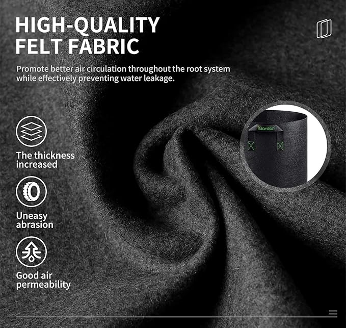 Grow Bags Tall, 10 Gallon Grow Pots 6 Pack with Handles, Heavy Duty 320G Thickened Nonwoven Fabric Plant Bag for Vegetables, Black