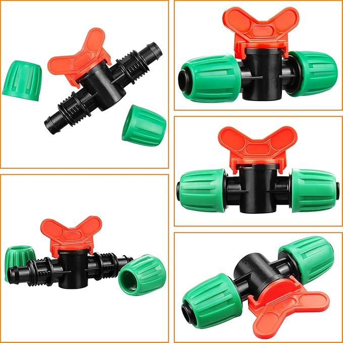 1/2 Inch Drip Irrigation Valve, 10 Pcs 1/2" In-Line Barbed Locked Switch Valves For 1/2 Inch Drip Tubing (0.60"-0.63" OD), 1/2 in. Shut Off On Valve Drip Line Parts For Garden Sprinkler Systems