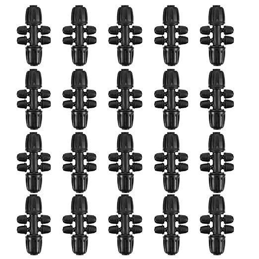 Barbed Tee 6-Way Drip Irrigation Fittings, 1/2 Inch to 1/4 Inch Tubing Irrigation Fittings(1/2'' ID x 0.60''-0.63'' OD) Locked Barbed Tee Connectors (20 Pcs)