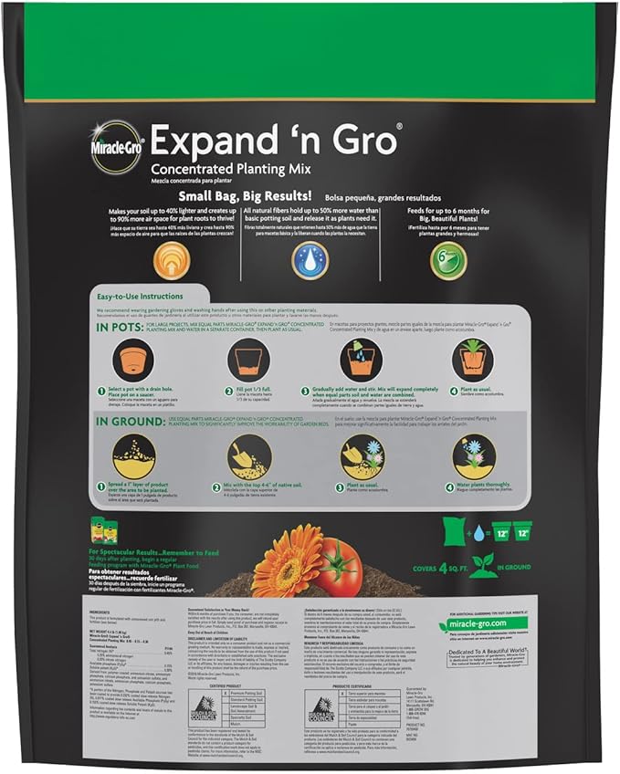 Miracle-Gro Expand 'n Gro Concentrated Planting Mix, Just Add Water for up to 3X Expansion, For Container and In-Ground Use, .33 cu. ft. Expands up to 1 cu. ft.