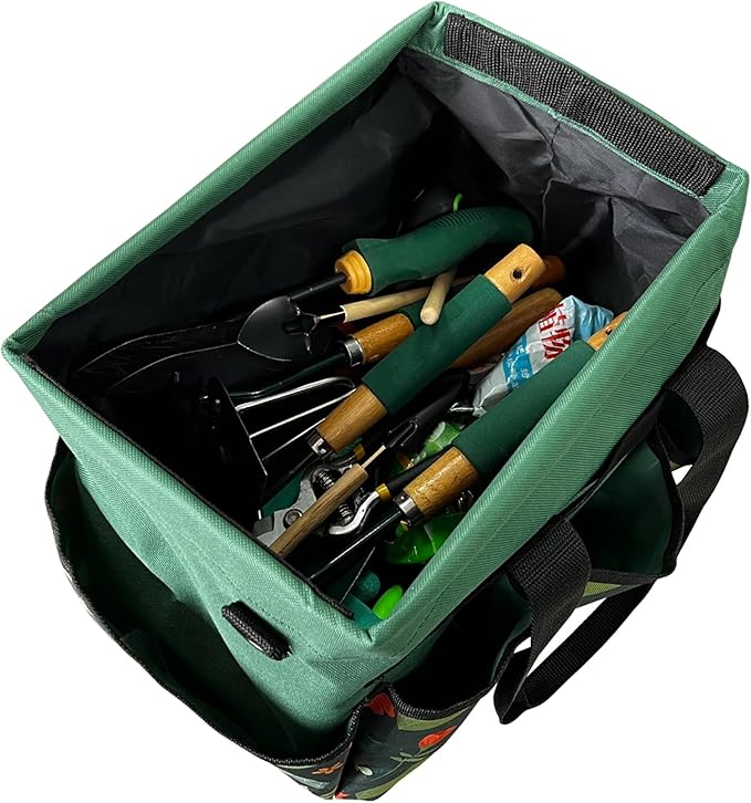 Garden Tote Bag, Oxford Garden Tools Storage Bag with 8 Pockets, Portable Garden Tool Organizer Bag with Adjustable Shoulder Strap, Ideal Gardening Gifts for Gardening Lovers No Tools (Green)