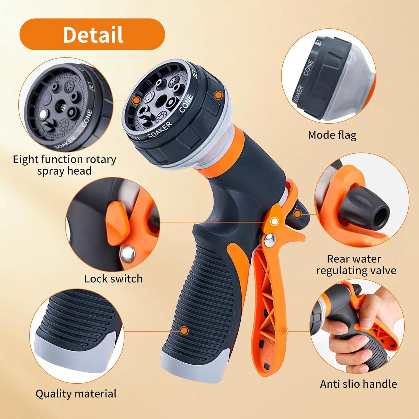 Garden Hose Nozzle 2 Pack - 8 Adjustable Spray Patterns, Heavy Duty Water Hose Sprayer for Car Washing, Plant Watering, Pet Bathing & Outdoor Cleaning