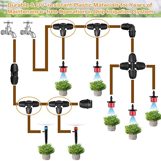 Upgraded 1/4" Drip Irrigation Tee Fittings：24 Pieces Leak Free Lock Barbed 3 Way Tee Connectors for 1/4 Inch Irrigation Tubing Quick Connect Parts for Garden Landscape System