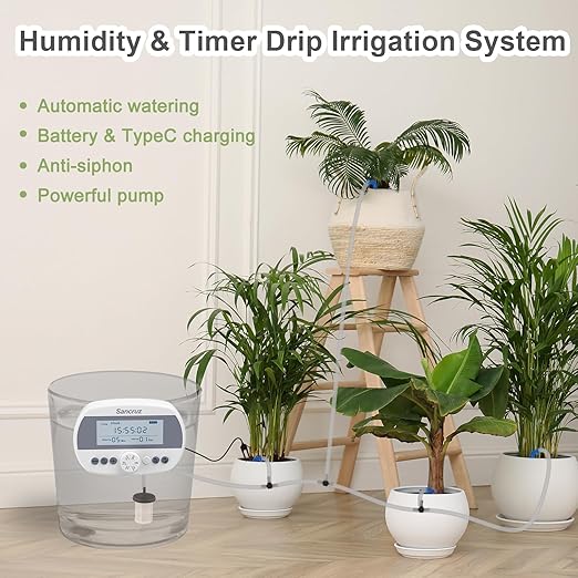 Automatic Drip Irrigation System Kit, 15 Potted Plants Indoor Automatic Watering System, Drip Irrigation System for Garden with Water Timer and LCD Display, Easy DIY Watering Device