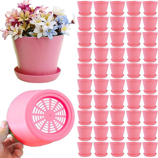 50 Pack 4 Inch Plant Pots Bulk Small Plastic Planters Pots with Drainage Holes Flower Pot for Succulent, Cactus, Herb, African Violet (50pcs-Pink, 4Inches)