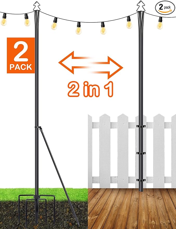 LOPANNY String Light Poles for Outside - 2 Pack 9.8FT Poles for Outdoor String Lights, Outdoor Light Poles for String Lights Hanging - Backyard, Garden, Patio, Deck Lighting Stand for Parties, Wedding