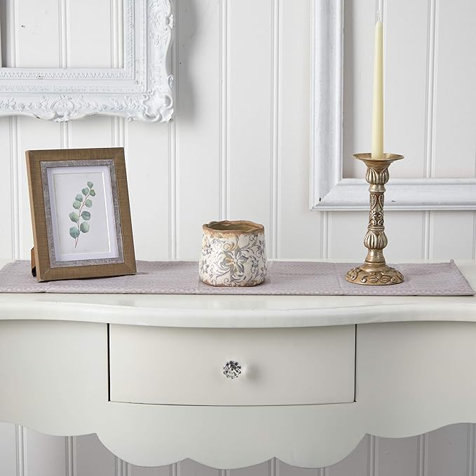 Nearly Natural 4.5in. Tuscan Ceramic Gray Scroll Planter, White