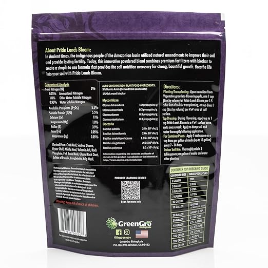 Pride Lands Premium Organic Bloom Fertilizer with NO Fillers, Bigger Buds and Flowers, Brighter Plants with Our Complete Bloom Nutrients, Recharge Soil and Boost Growth with Optimal Blend of NPK, 5 lb