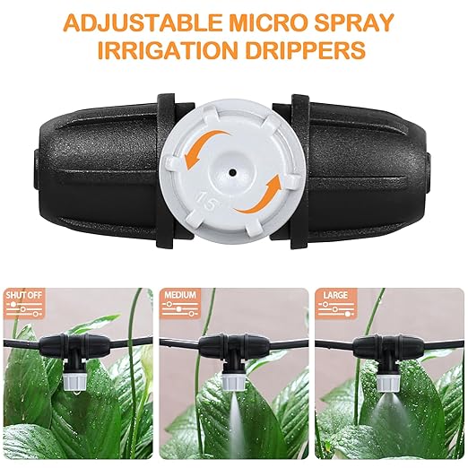 Upgraded Micro Spray Irrigation Drippers, 24 Pieces Three-Way Atomizing Nozzle Fitting for 1/4 Inch Tubing Lock Barbed Drip Line Parts Emitters for Garden Greenhouse Sprinkler Misting System