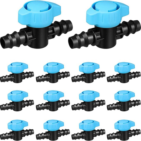 JAYEE 14 Pcs Drip Irrigation Fittings Switch Valve 1/2 Inch, In-Line Barbed Switch Valve For 1/2 Inch Drip Tubing (.570-.620" ID), Shut-Off/On Drip Line Parts For Garden Sprinkler Systems