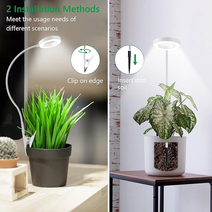 Grow Lights for Indoor Plants, LED Full Spectrum Plant Light for Indoor Plants, Halo Plant Growing Lamp with Clip, 3 Light Modes, 6/12/16H Timer, 5 Level Dimmable Indoor Grow Lights