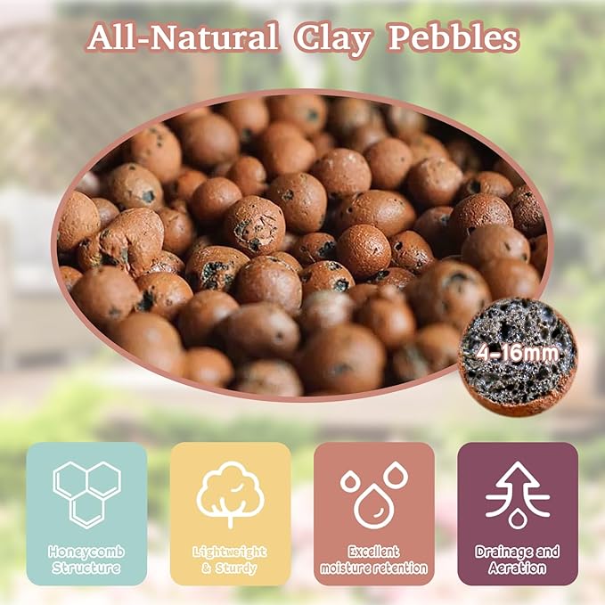 Legigo 8 LBS Organic Expanded Clay Pebbles, 4mm-16mm Lightweight Clay Leca Balls for Plants, Natural Hydroton Clay Pebbles for Hydroponic & Aquaponics Growing, Orchid Potting Mix, Drainage, Terrarium
