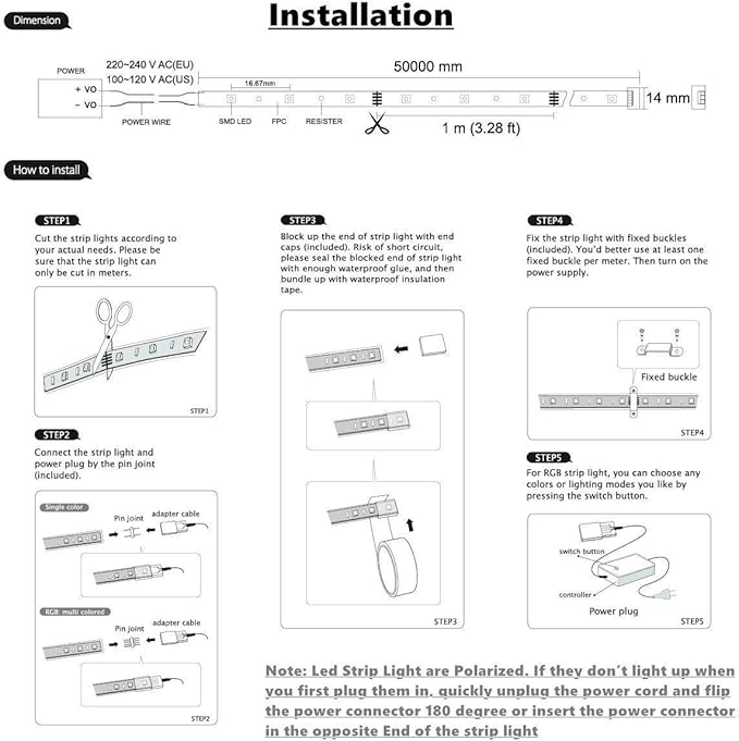 5050-60 Type AC 110-120V LED Strip Lights, Flexible/Waterproof/Dimmable/Multi-Modes LED Rope Light + 23 Keys Remote for Home/Garden/Building Decoration (131.2ft/40m, Warm White 3500K)