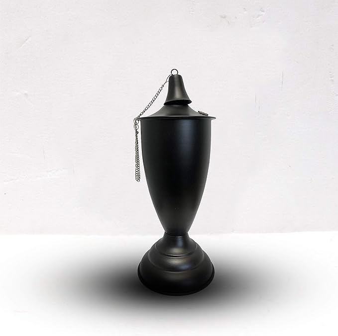 Set of 4, Elegant Premium Metal Torch, 53" Tall- Tiki Style/w Snuffer, Fiberglass Wick & Large 20oz Oil Lamp, Patio Decorations Outdoor (Large Smooth Black)