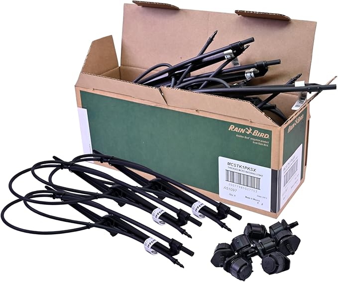 Rain Bird MBSTKTF1S Drip Irrigation Micro-Bubbler, Adjustable Height Staked Riser with 1/4" Tubing and Barbed Coupler, 360° Full Circle Pattern, 0 - 3' Spray Distance