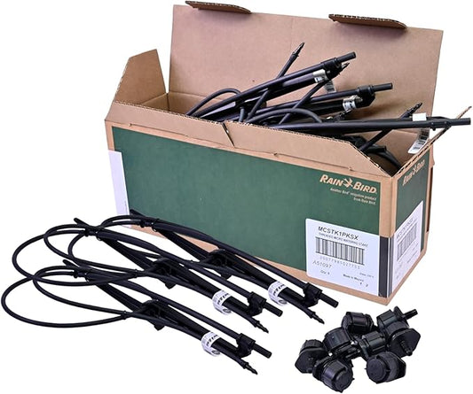 Rain Bird MBSTKTF1S Drip Irrigation Micro-Bubbler, Adjustable Height Staked Riser with 1/4" Tubing and Barbed Coupler, 360° Full Circle Pattern, 0 - 3' Spray Distance