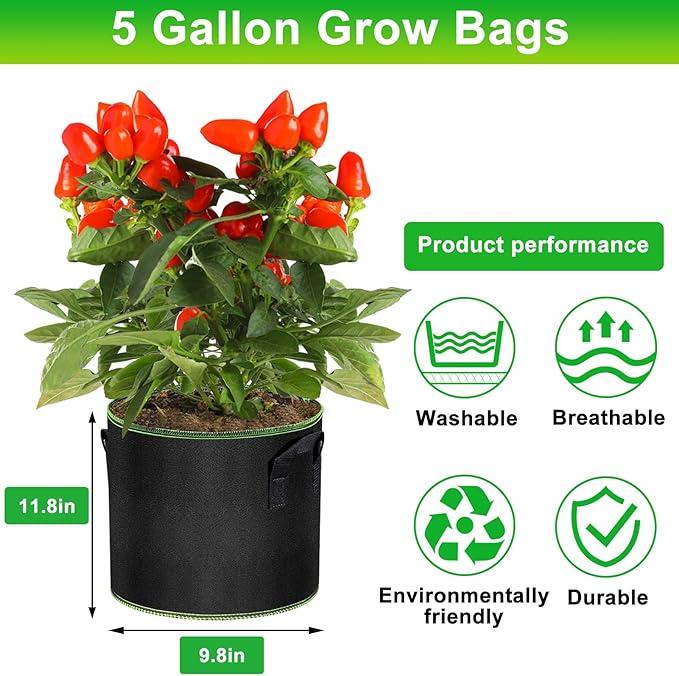 Grow Bags - Potato Grow Bags - Thickened Fabric Pots - Large Grow Bags - Tomato Vegetables Grow Bags (12 Pack(5 Gallon)