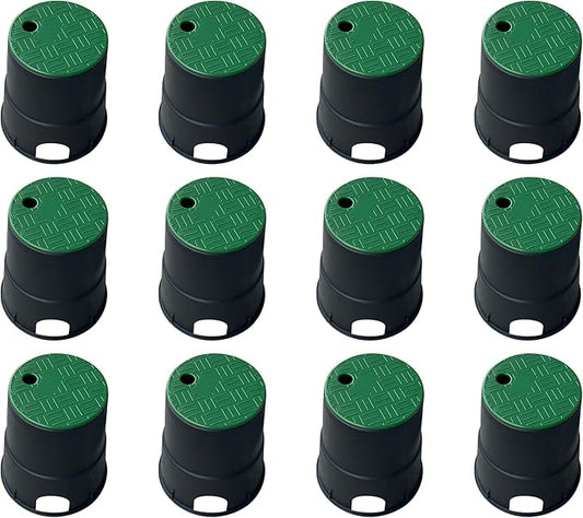 12 Sets Durable PP Valve Boxes-Anti Slip 6 In Circular Sprinkler Valve Box, Plastic Round Irrigation Valve Box for Garden Yard Outdoor Lawn Grassland Ground Farm,Green&Black Water Meter Box