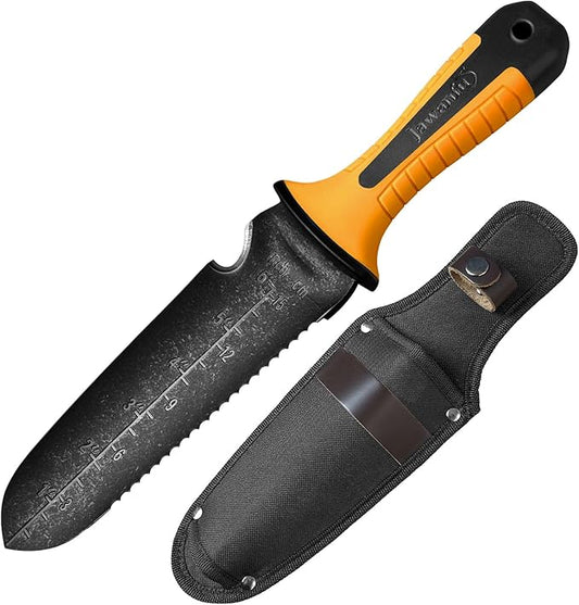 Hori Hori Garden Knife, Stainless Steel Gardening Knife Tool, Multi-Purpose Soil Knife with Sheath，Ergonomic TRP Handle for Weeding, Digging, and Cultivating，7" Blade- in Gift Box