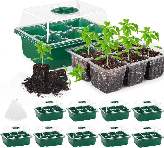 MIXC 10 Packs Seed Starter Tray Seed Starter Kit (60 Cells Total Tray) Seed Starting Trays Plant Starter Kit and Base Mini Greenhouse Germination Kit