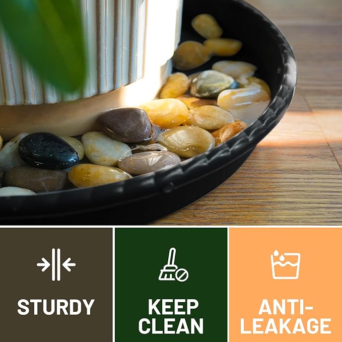 MUDEELA 6 Pack of 12 inch Plant Saucer, Durable Plastic Plant Trays for Indoors, Black Plastic Flower Plant Pot Saucer, Made of Thicker, Stronger Plastic, with Taller Design