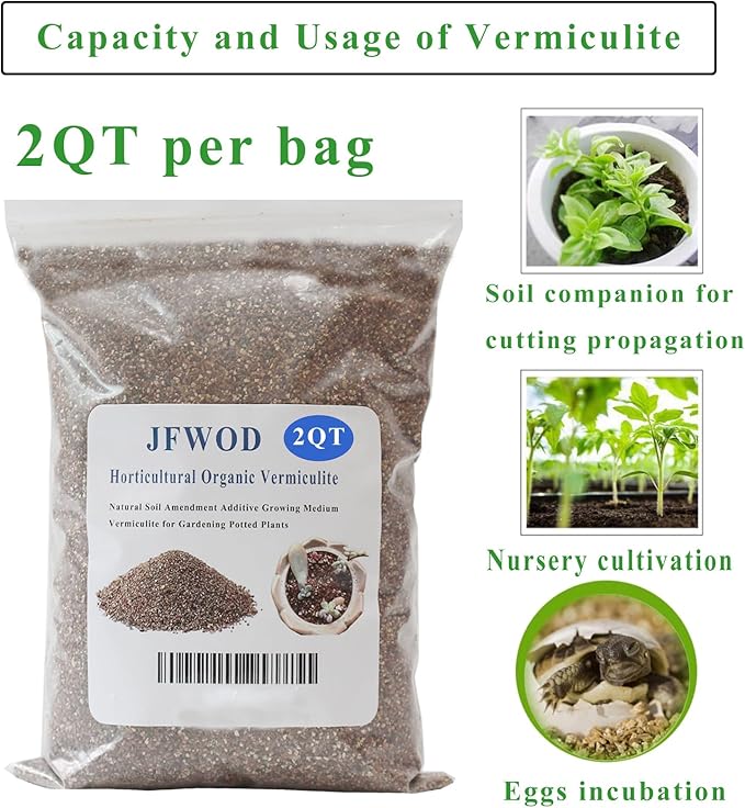 2QT Organic Vermiculite, Horticultural Vermiculite for Plants, Soil for Potted Plants, Vermiculite Coarse Hydroponic for Succulent Orchid Gardening Reptiles