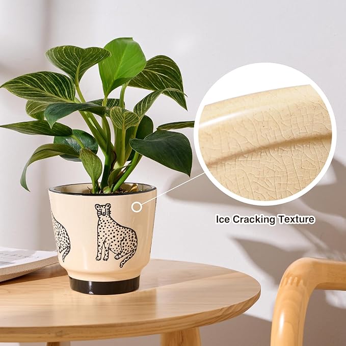 Indoor Ceramic Plant Pots with Drainage Holes 5 Inch Cute Succulent Flower Pots Small Orchid Planter Pots for Indoor Plants Garden Pots, Panther