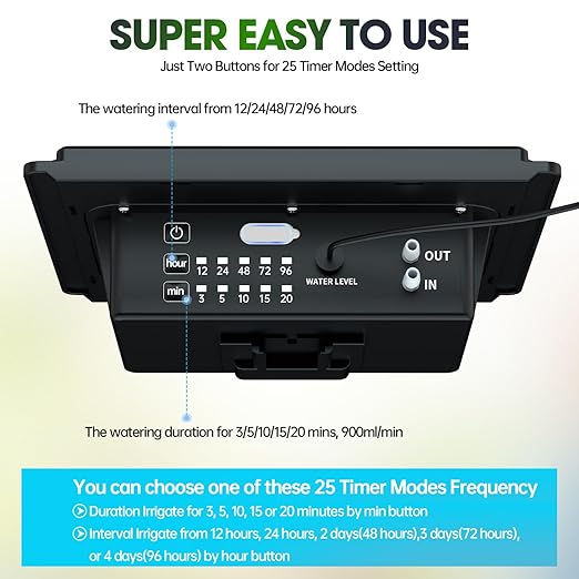 Drip Irrigation System - Skycow Solar & USB Power Automatic Drip Irrigation Kit System 15 Potted Indoor Outdoor Garden Balcony Anti-Siphoning Plant Watering System 25 Timing Mode (Non-Digital Screen)