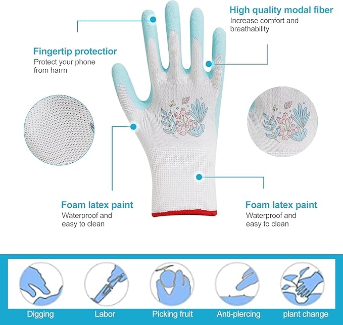 Gardening Gloves for Women,6 Pairs Garden Gloves for Women,Bulk Pack Work Gloves Women Rose Pink Green Aqua Medium