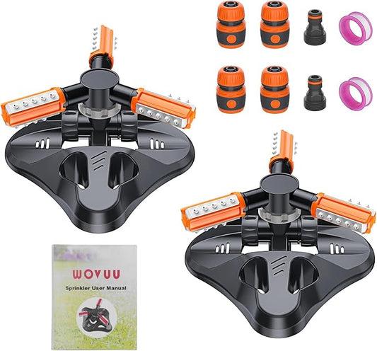 Lawn Sprinkler,Upgrade Garden Sprinkler Automatic 360 Degree Rotating Irrigation Grass Water Sprinkler System, Garden Hose Sprinkler for Yard/Built in 36 Units Angle Spray Nozzles-2Pack(Orange)