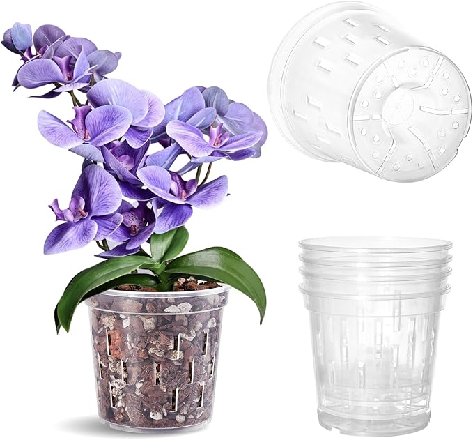 TRUEDAYS 4 Pack Orchid Pot 5 Inch Clear Plastic Plant Pots with Drainage Holes for Indoor Outdoor Plants