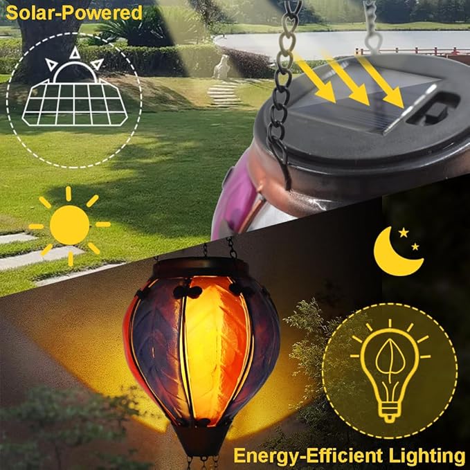 Hot Air Balloon Solar Lantern with Flickering Flame Hanging Solar Lanterns Outdoor Lights Waterproof Lanterns Decorative Garden Patio Yard Party Decor Gray&Wine Red