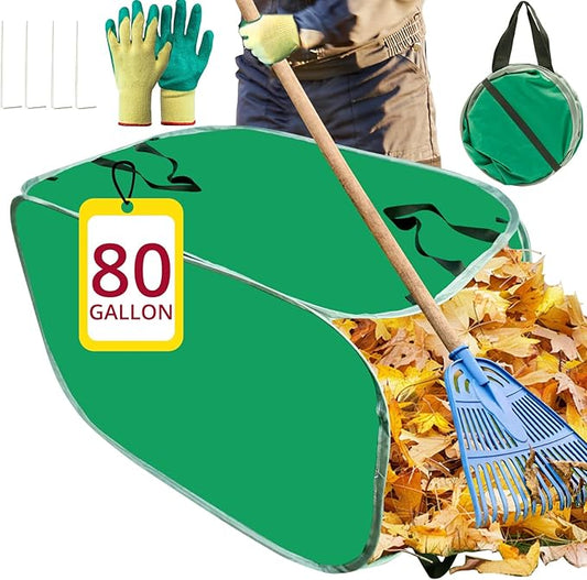 PUNCHMAN Foldable Lawn and Leaf Collector - Pop up Reusable Leaf Bags with Handles,Easy Leaf Remover for Yard and Lawn,Collapsible Garden Leaf Clean up and Picker Trash Bag for Leaves with Golves