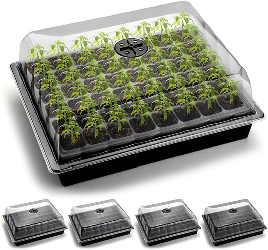 Anti-drip Seedling Starter Trays with 4" Humidity Dome, 5sets Seed Starting Tray with 240 Cells and Lid, Mini Propagator Grow Kit,Seed Herb 2.76'' Cell Tray for Seedling Propagation Grow(48cell/tray)