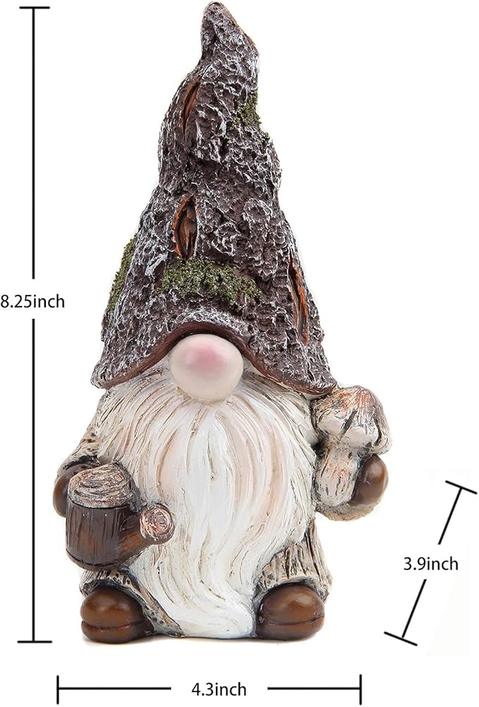 Leekung Garden Gnomes Statue Garden Decor,Outdoor Gnomes Garden Decorations,Indoor gnome Figurine Woodstone Color for Home Decoration
