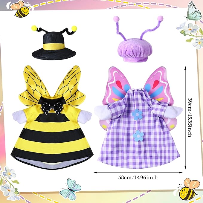 Frienda 2 Set Porch Goose Outfits Clothes 23 Inch Garden Raincoat Flag Bee Fishing Style Goose Costume for Lawn Patio Valentine's Day Decor