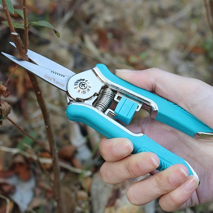 FLORA GUARD 6.5 Inch Micro-Tip Pruning snip Gardening Hand Pruning Shears Trimming Scissors with Stainless Steel（Blue）