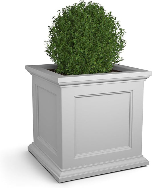 Mayne Fairfield 28in Square Planter - White - Durable Resin Planter (8800-W)