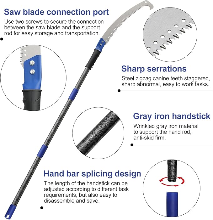 Pole Saws for Tree Trimming, 7.5 FT Long Extension Pruning Saw, Lightweight Stainless Steel Extension High Pole Pruning Pole Saw with Blade for Trimmer Yard Garden and Patios Trees Branches