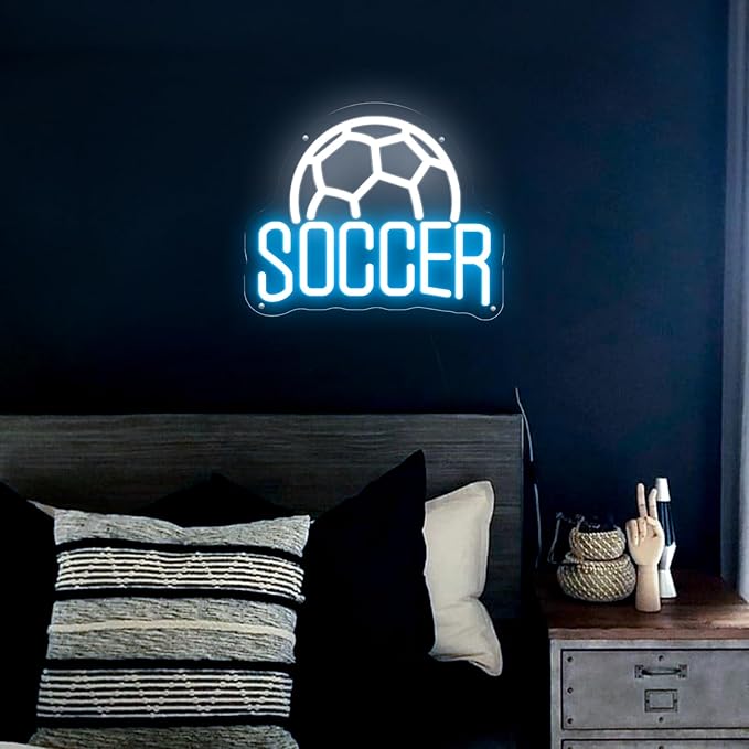 Soccer Neon Sign Dimmable LED Neon Signs for Wall Decor, Football Neon Light Sign for Bedroom Man Cave Gaming Room Party College Club Decor Sports Soccer Players Lover Gifts