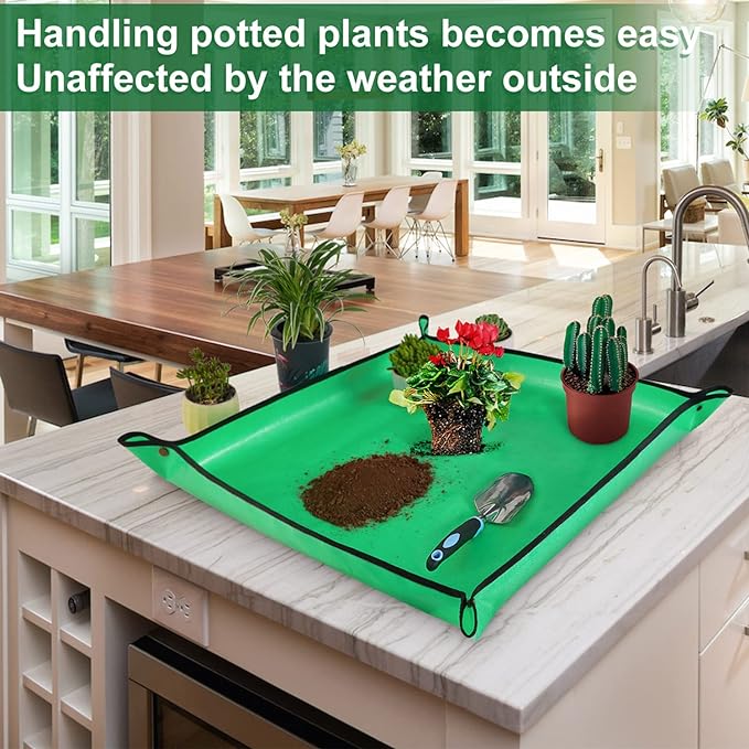 Repotting Mat for Indoor Plant Transplanting and Mess Control 27"x 27" Thickened Waterproof Potting Tray Foldable Succulent Potting Mat Portable Gardening Mat Garden Gifts for Women & Men