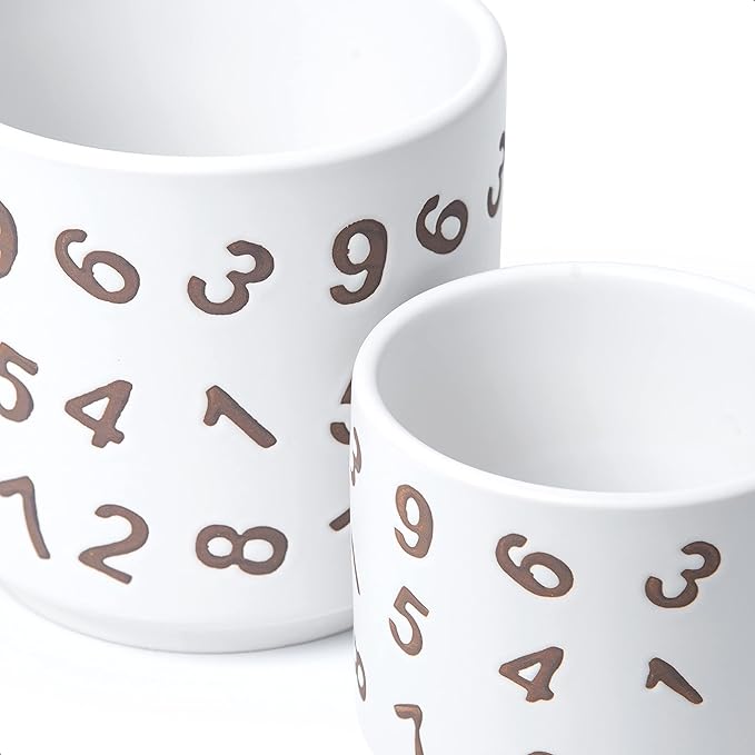 D'vine Dev Set of 2 Ceramic Planter Pots with Drainage Hole and Saucer, 4.5 Inch 6 Inch Plant Pots for Plants Indoor Houseplants, White, 99-B-1