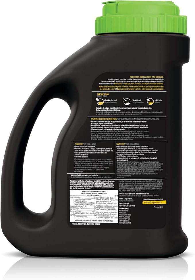 Miracle-Gro Performance Organics Raised Bed Plant Nutrition Granules - Plant Food with Natural & Organic Ingredients, for Vegetables, Fruits, Herbs and Flowers in Raised Beds, 2.5 lbs. (Pack of 2)