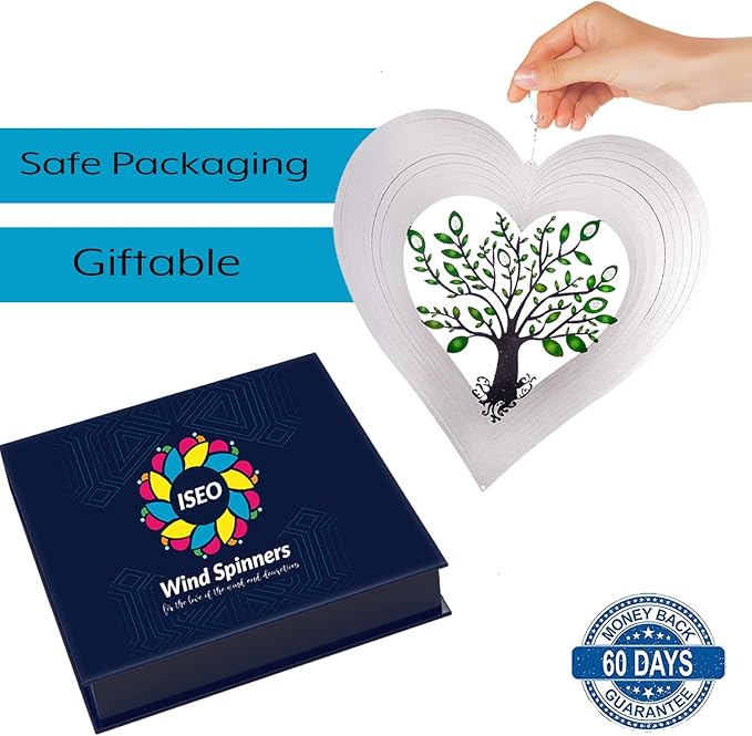 Heart Wind Spinners for Yard and Garden, Metal Ornaments for Garden Décor, Outdoor Wind Spinner, Heart Décor Gifts, Outdoor Garden Decoration, Heart Gifts for Women by ISEO (12 inch)