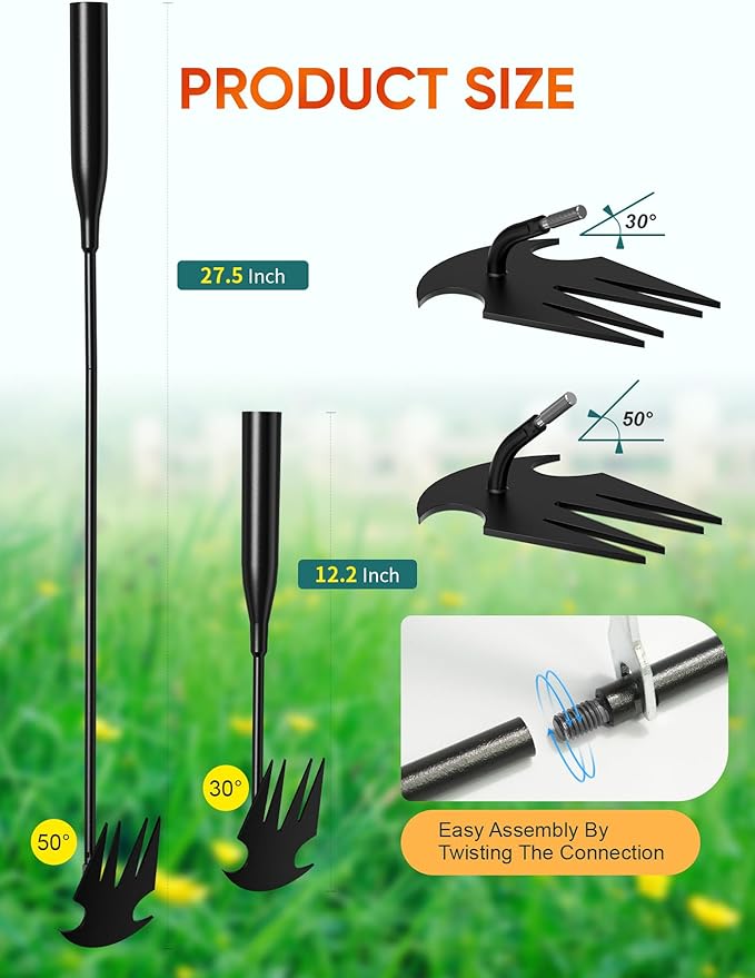 Stand Up Weeder Hand Tool, Long Handle Weed Puller Tool Garden Weeding Tool with 4 Claw, Gardening Hand Weeding Tool Hand Weed Puller for Dandelion Garden Yard, Heavy Duty Weed Remover Tool 12.2-27.5"