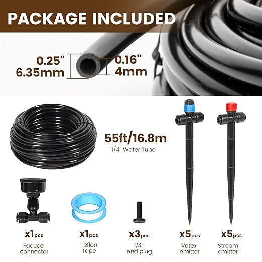 55FT Quick-Connect Drip Irrigation Kit, Garden Watering System DIY Automatic Irrigation Equipment Set for Lawn Raised Bed Greenhouse Plant Watering with 1/4'' Tubing, Drip Emitters, Connectors